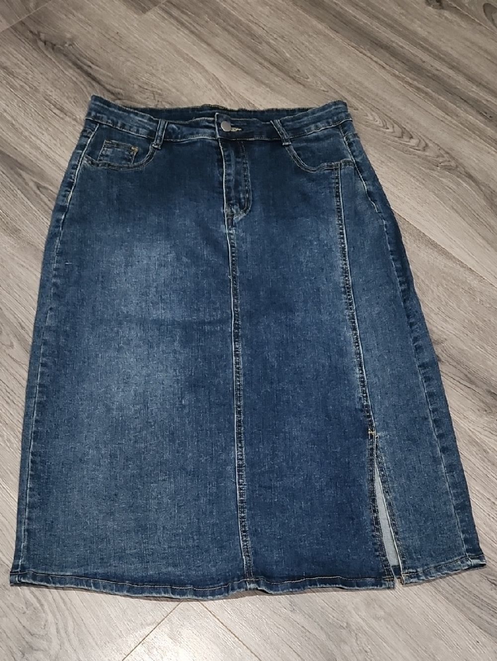 Denim Midi Front Slit Skirt